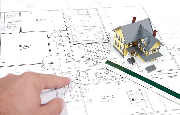 Architect and vastu consultant coordinating on house construction plans