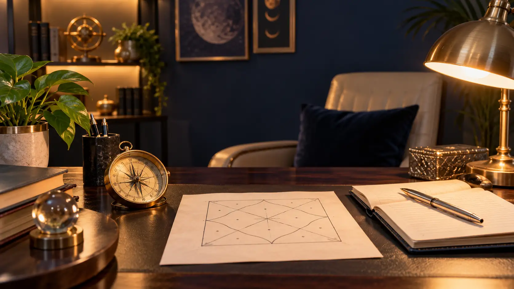 Astrologer in Greater Noida — consultation desk with a Vedic birth chart