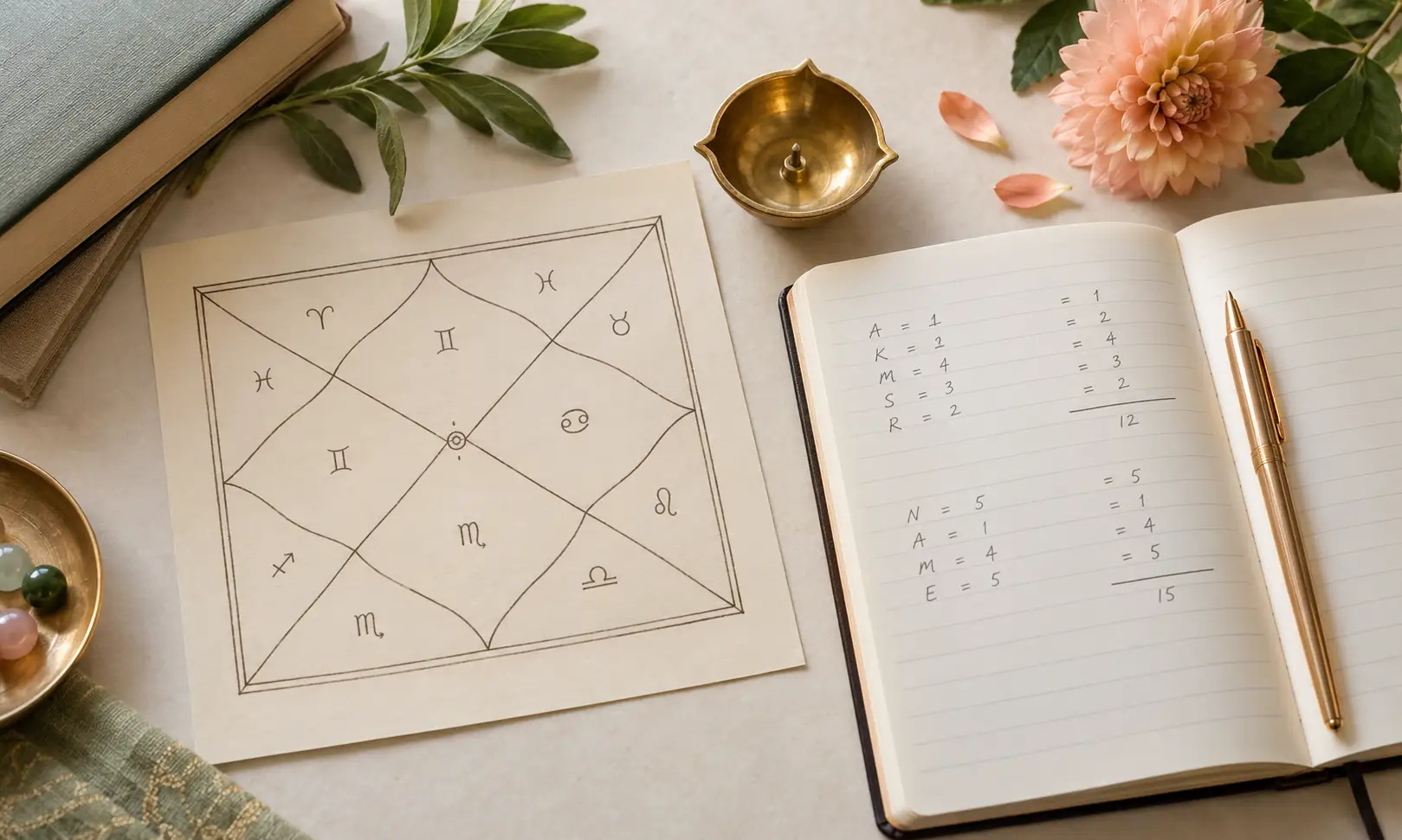 Baby name as per numerology and nakshatra — birth chart and name notebook