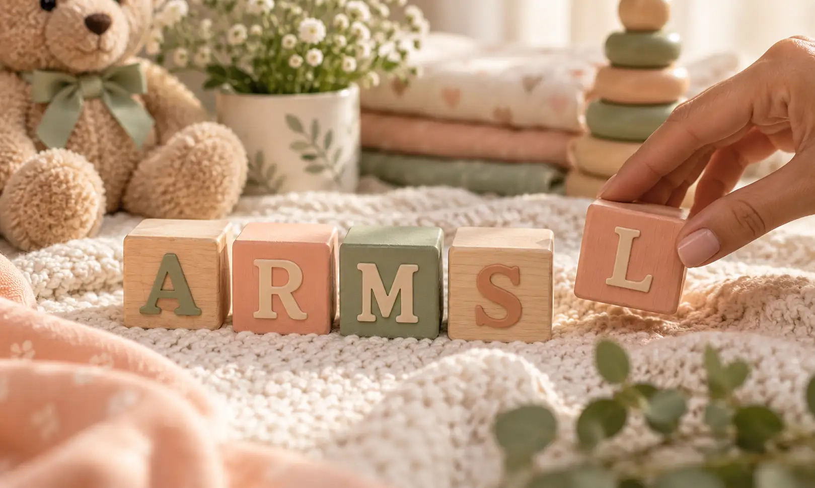 Baby name spelling as per numerology — wooden alphabet blocks