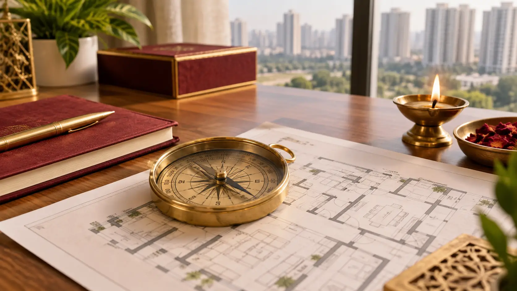 Best Vastu consultant in Greater Noida — Vastu compass over a home floor plan