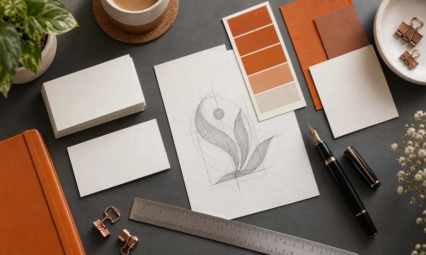 Brand name numerology — brand identity sketches and colour swatches