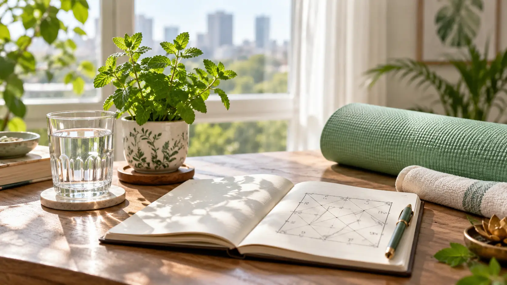 Health problems in kundli — calm wellness table with a birth chart