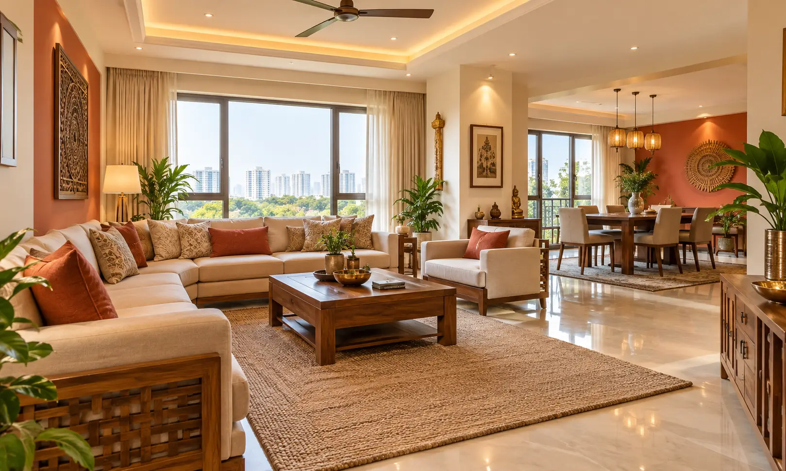 Home Vastu room placement layout showing living and dining zones in an Indian home