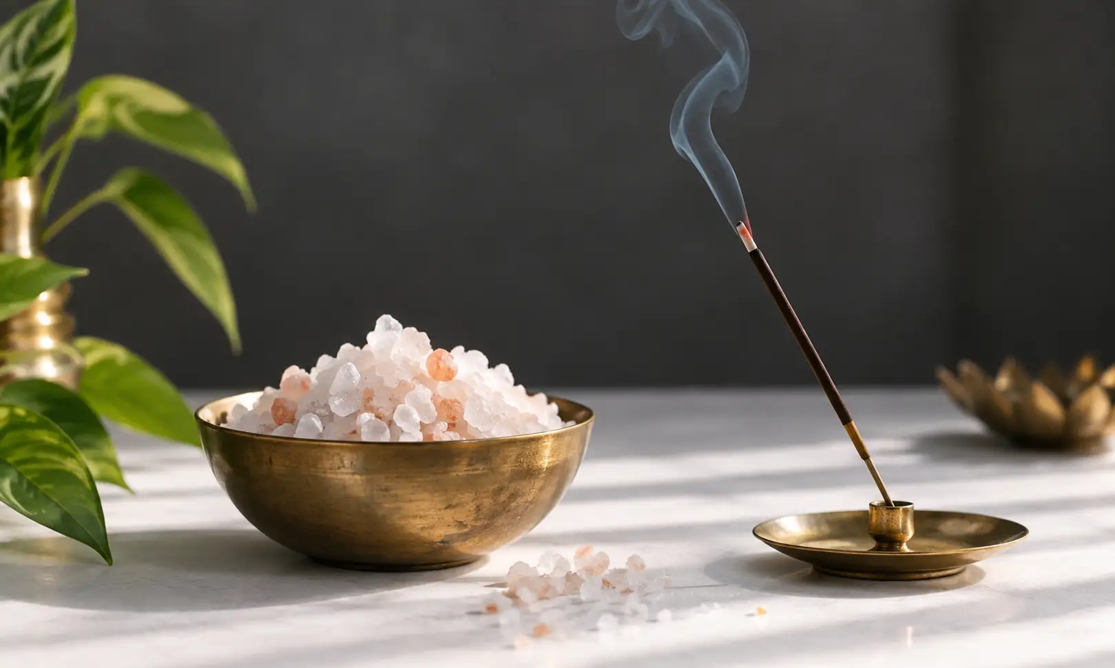 How to remove negative energy from body — rock salt bowl and incense smoke