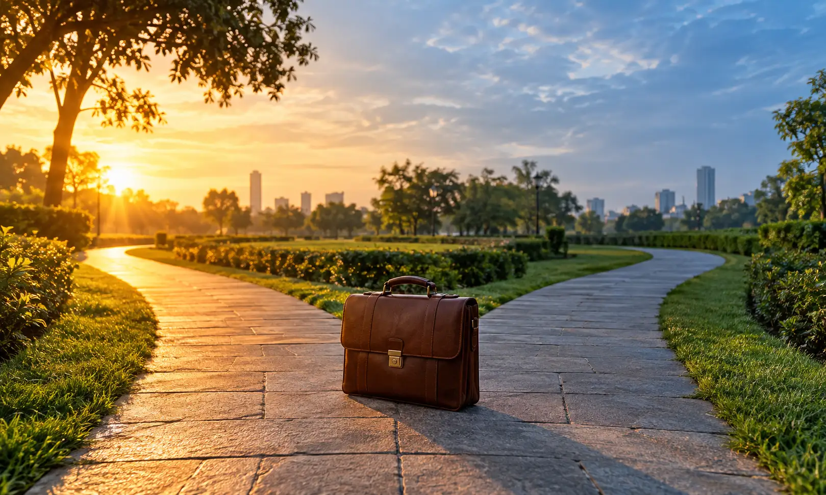 Job change astrology — a briefcase at a fork in the path