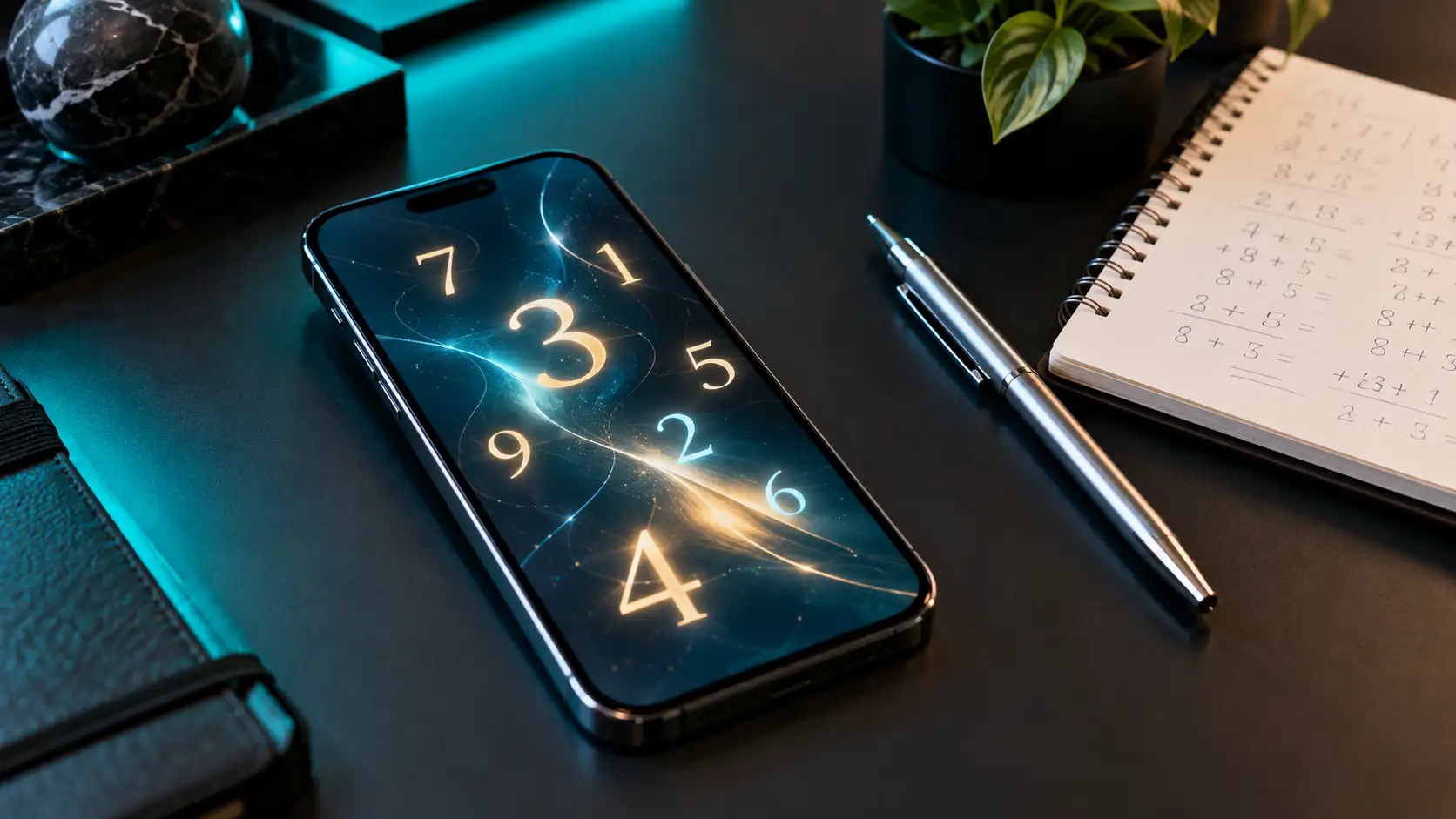 Mobile number numerology — smartphone with number digits on a desk