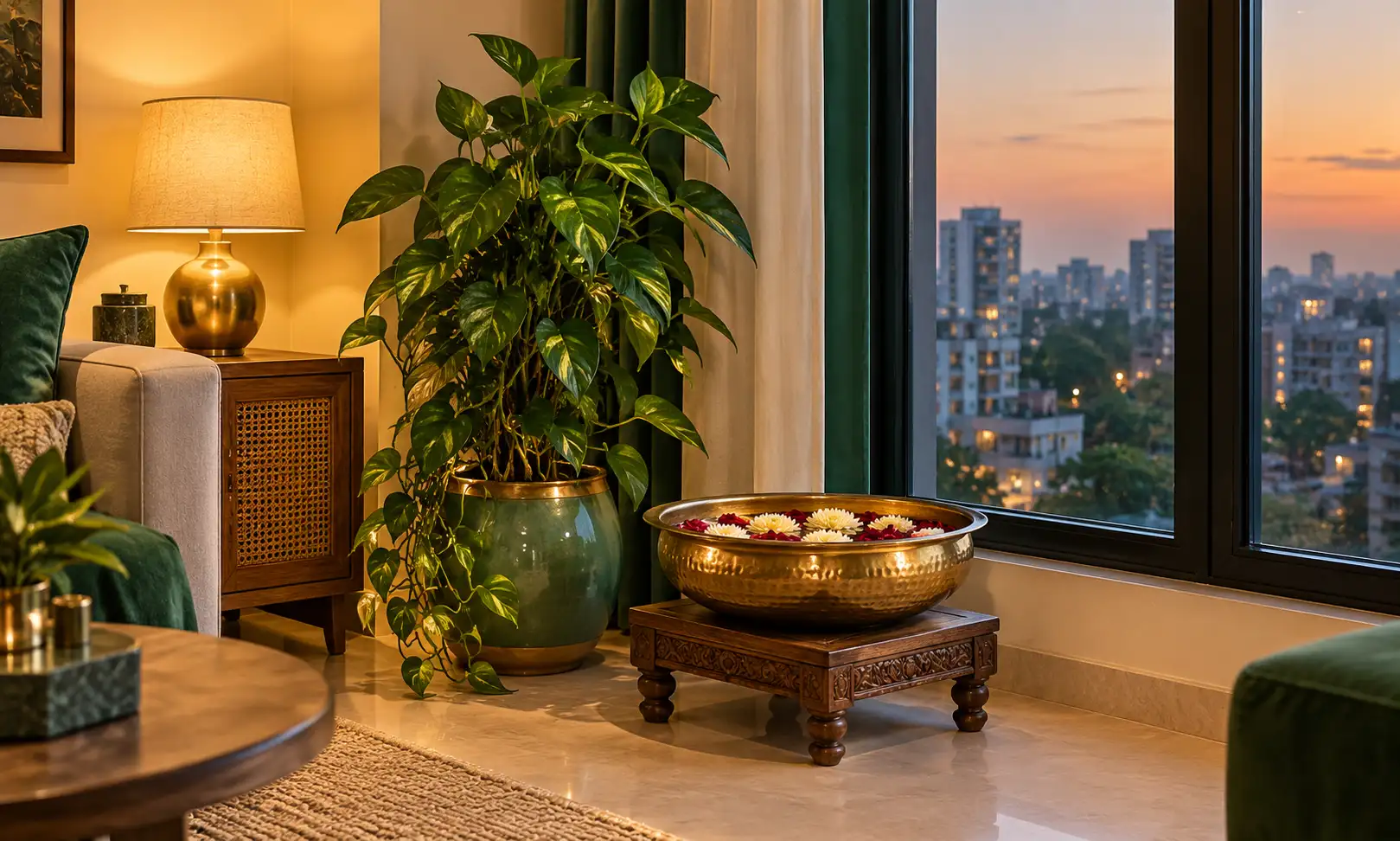 Money plant direction as per Vastu — healthy money plant in the south-east corner