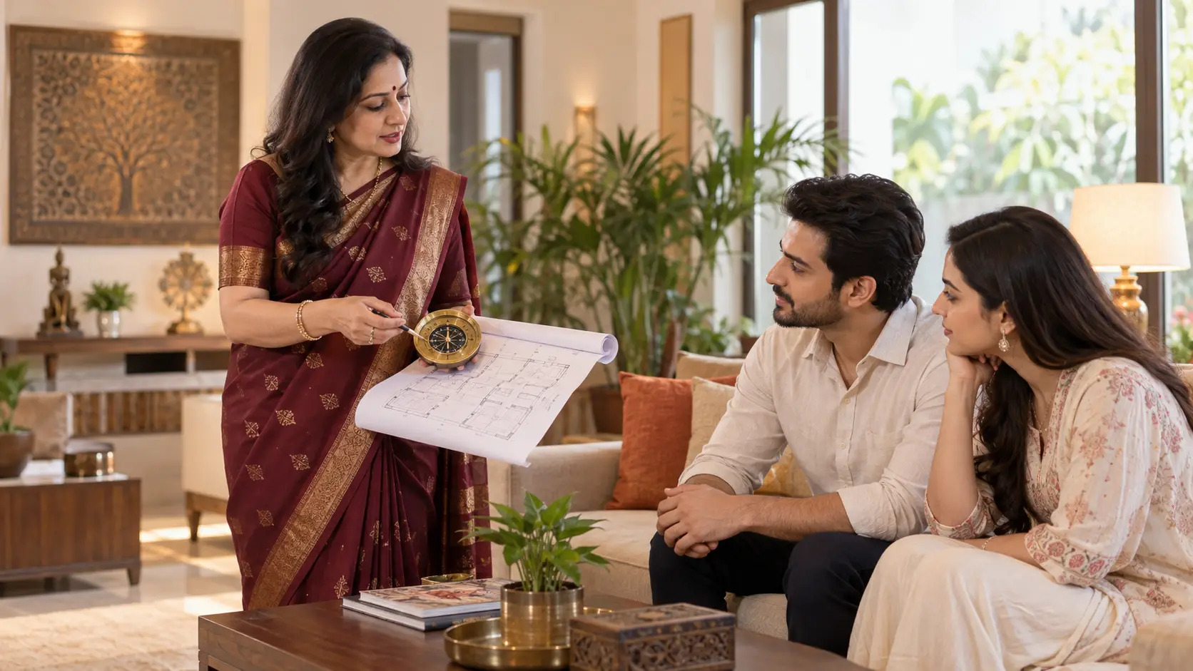 Vastu consultant in Noida Extension conducting a home Vastu audit with compass and floor plan