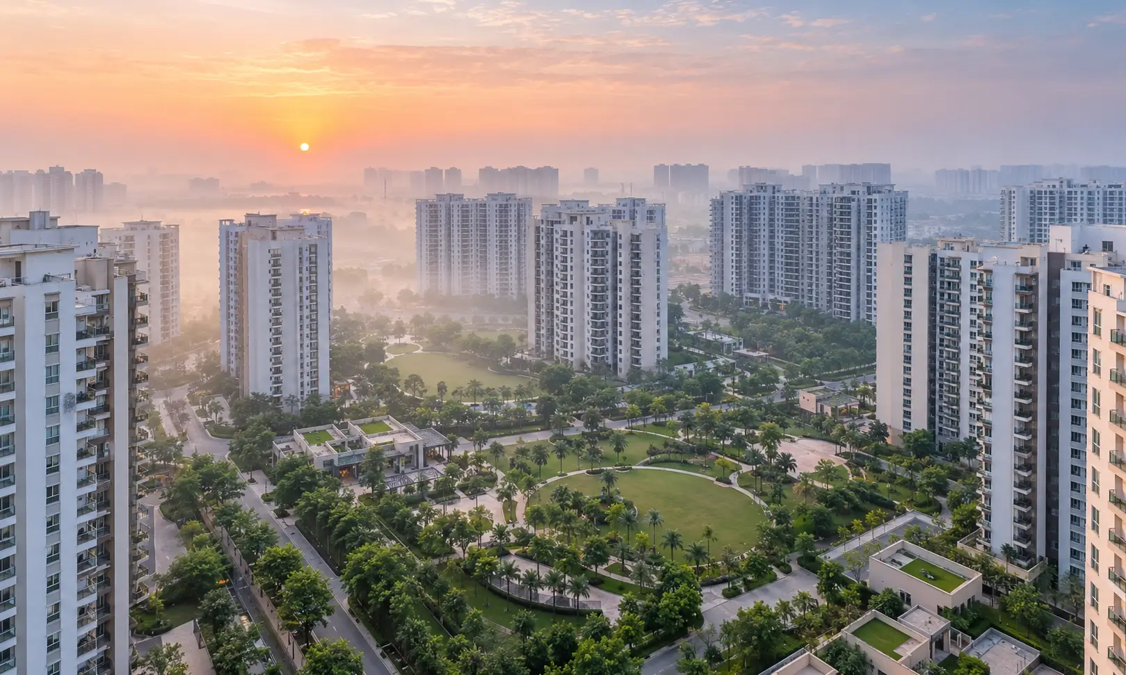 Vastu for flats in Greater Noida West — housing society towers in morning light