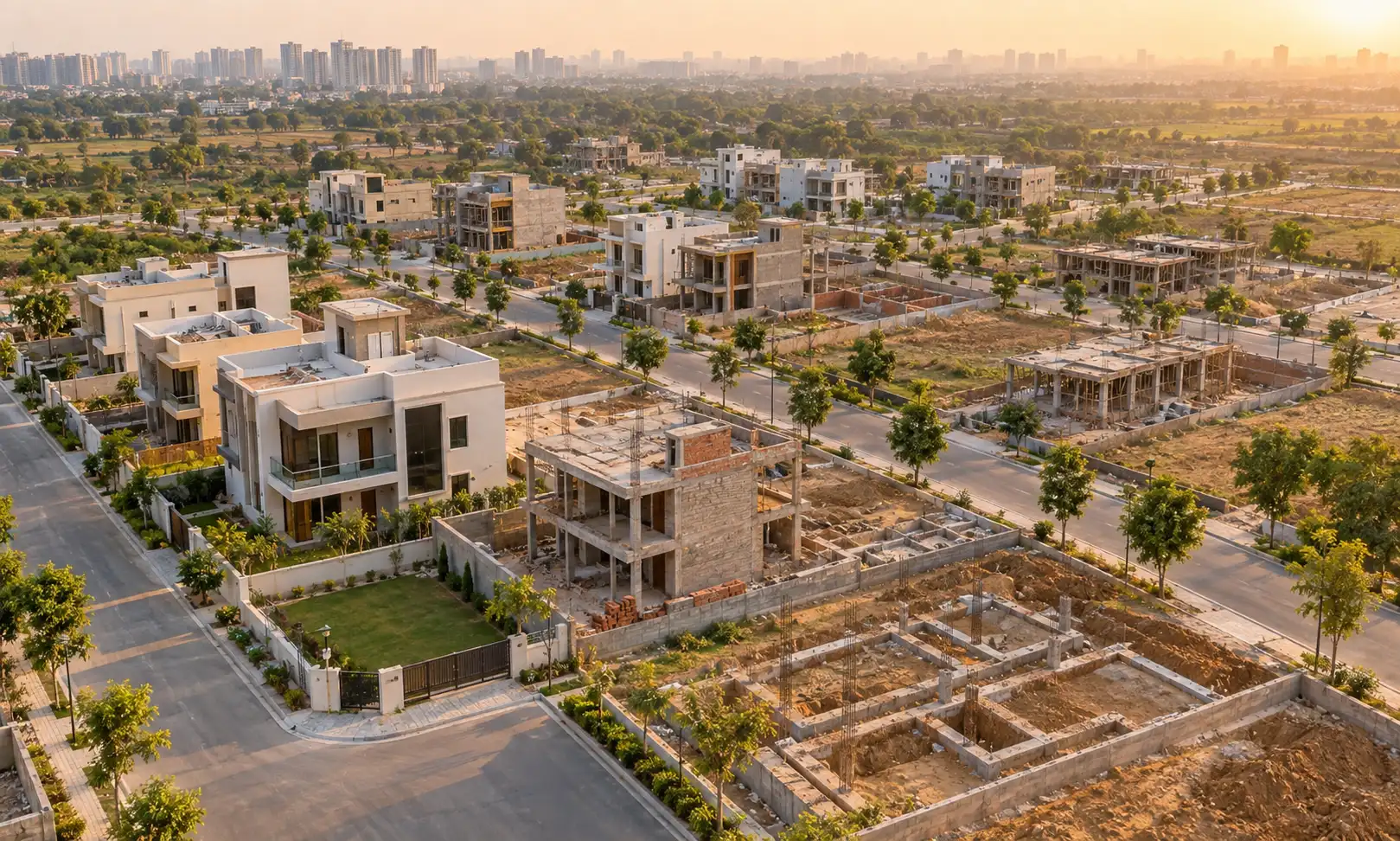 Vastu for new house construction in Greater Noida — new independent houses being built
