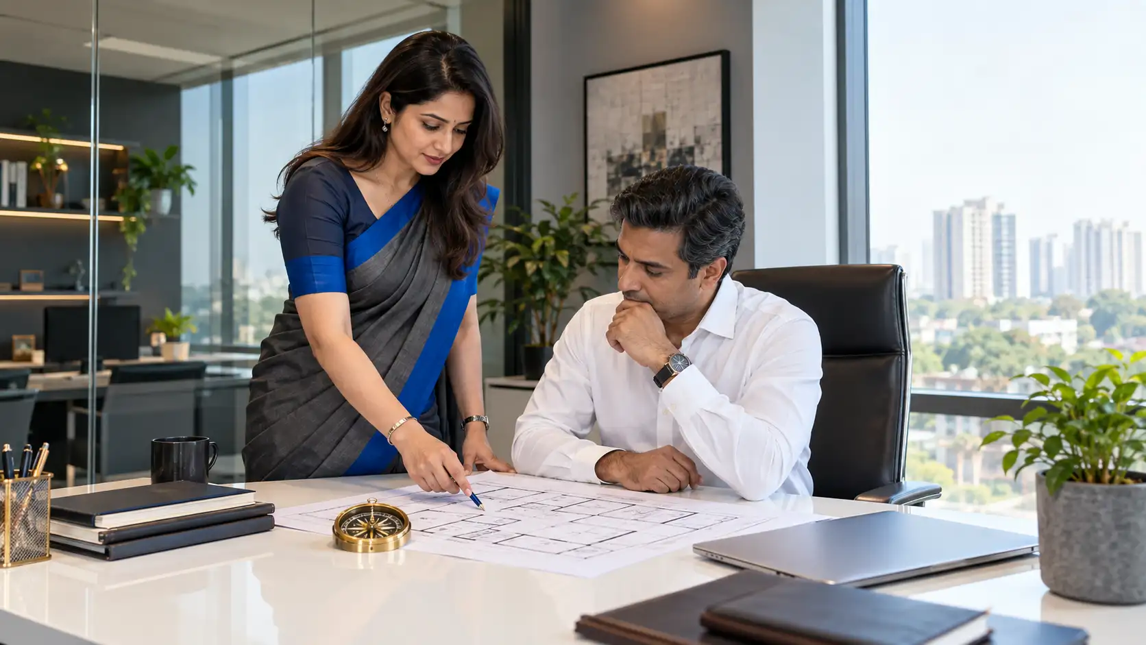 Vastu tips for business growth — consultant advising a business owner in a modern office