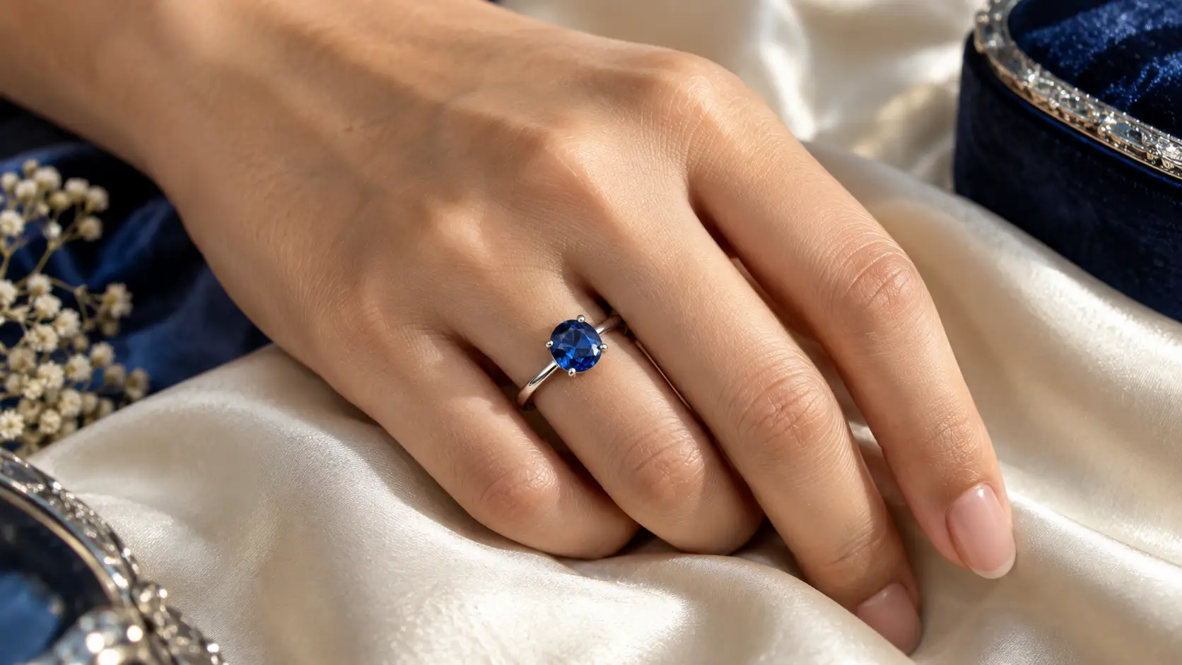 Which finger to wear gemstone — silver ring with a blue stone on the ring finger