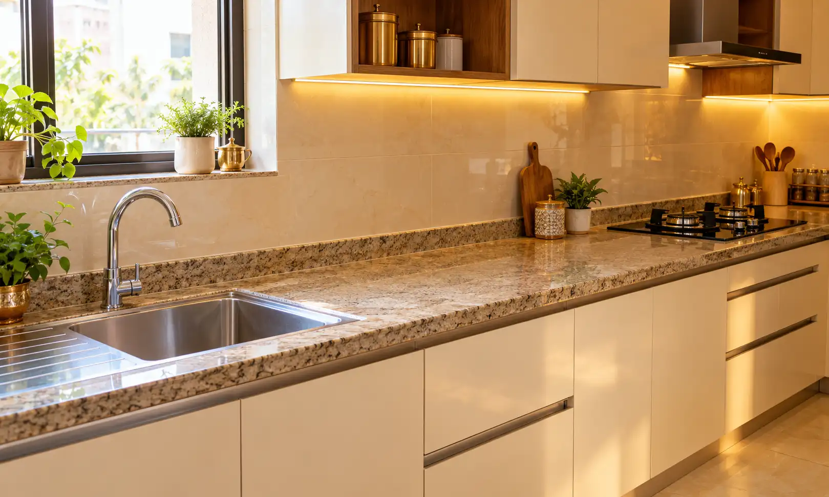 Sink and stove position vastu — sink and hob at opposite ends of the same kitchen counter